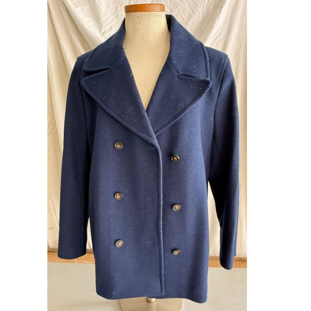 Wool Size 16 Blue Double-Breast Peacoat